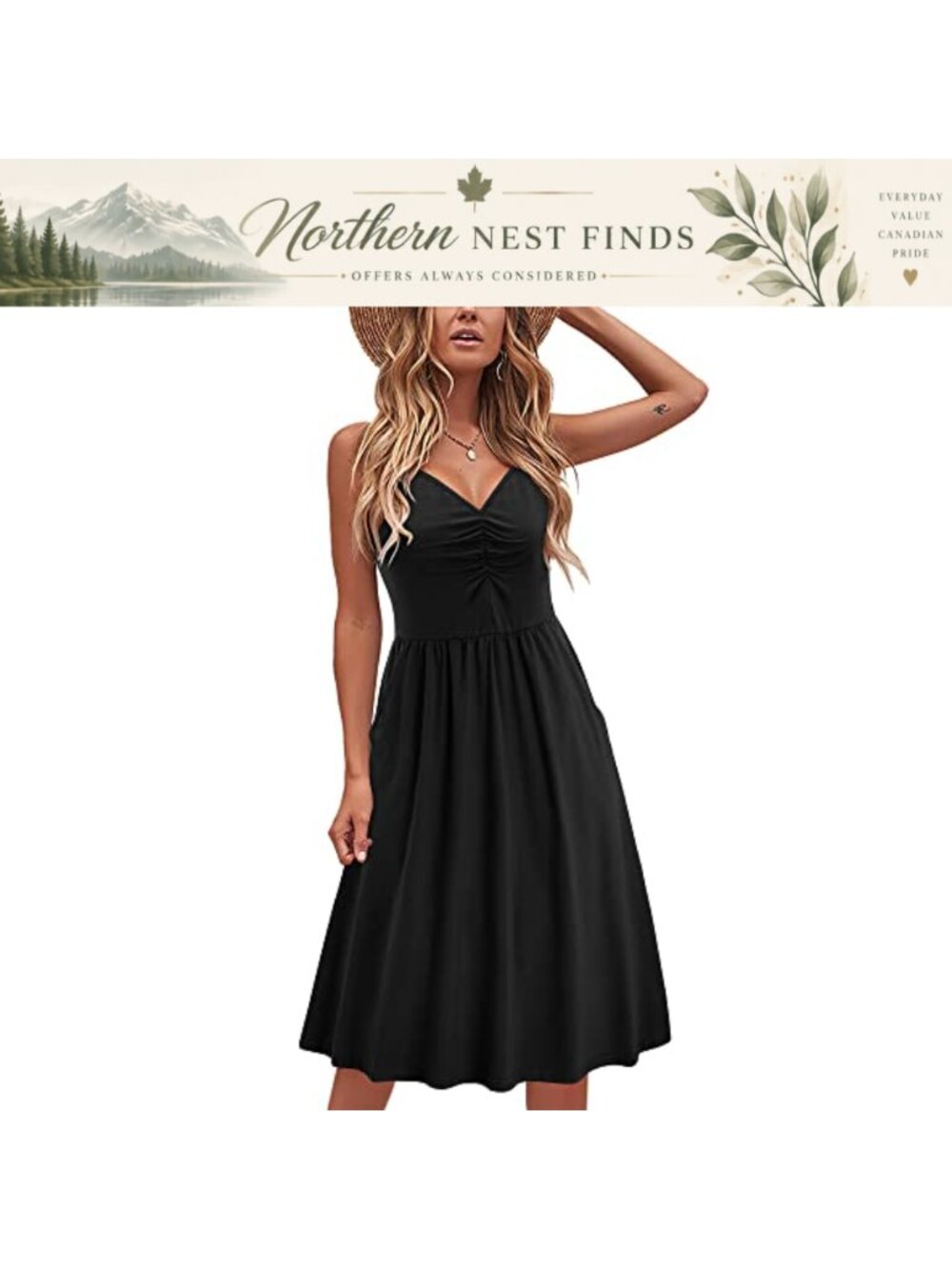 Women's Floral V Neck Spaghetti Strap Midi Sundress with Pockets